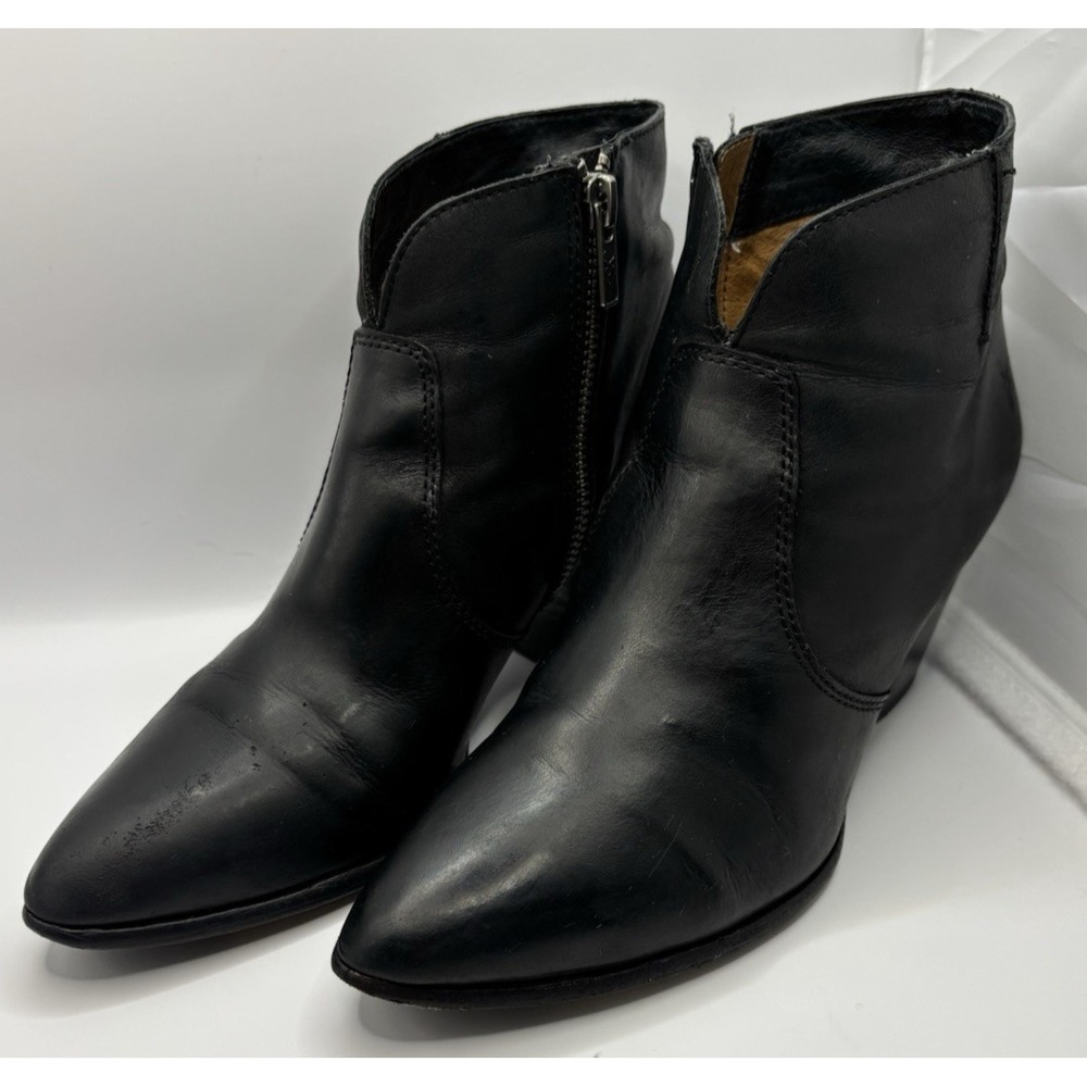 FRYE Ankle Boots Womens Jennifer Almond Toe Block Heel Leather Size 7.5 Black